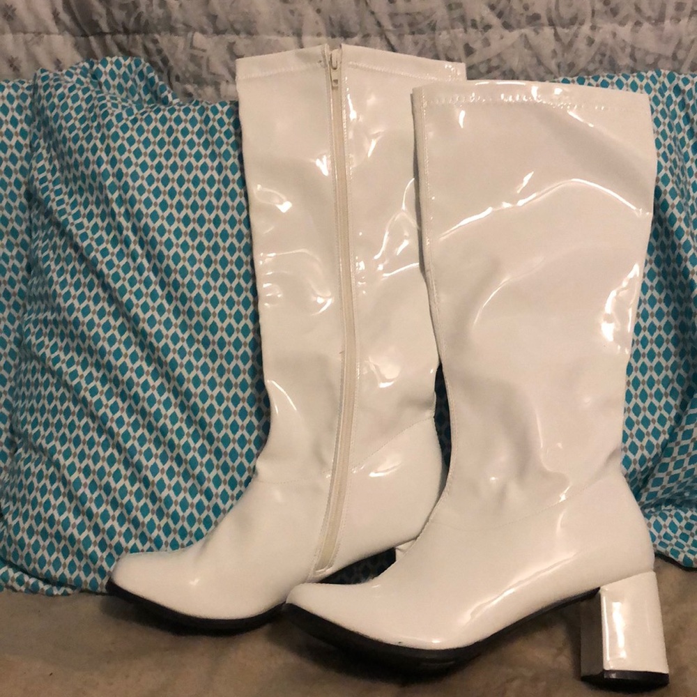 White Patent GoGo Boot with Side Zipper